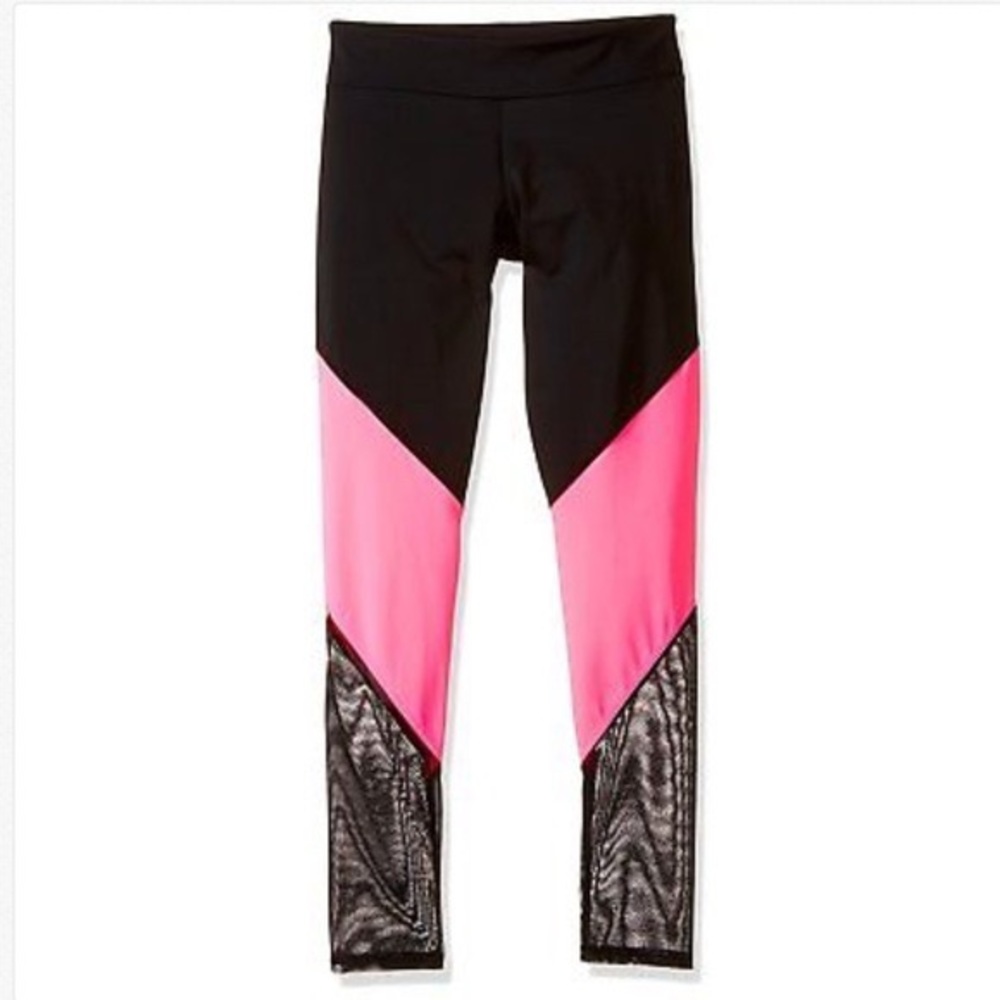 NWOT Onzie Kids Black & Pink Mesh Leggings Girls Yoga Track Pants Sz 4/5